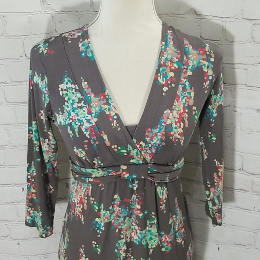 Boden Grey Floral Quarter Sleeve Dress
